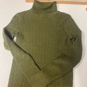Talbots Olive Cable Knit Turtleneck Pima Cotton Sweater